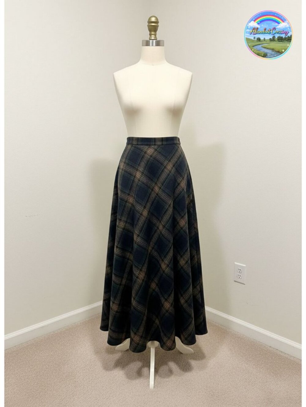 Wool Blend Plaid High Waist A-Line Maxi Skirt Pockets
